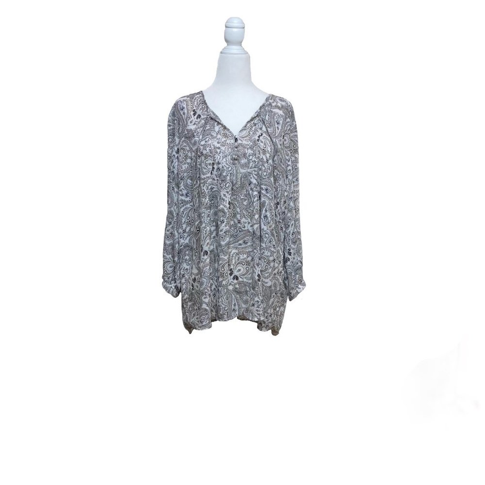 Lila Rose Blouse Shirt Size Medium Color Black/Grey/White